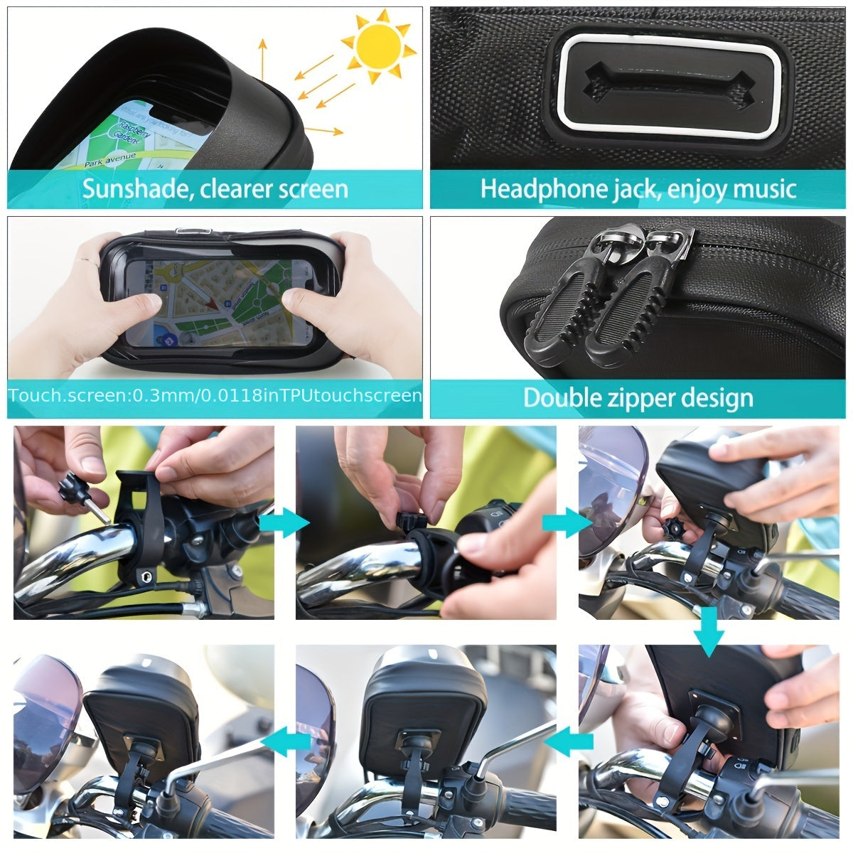 Support de Téléphone Étanche pour Vélo et Moto – Sac de Guidon avec Option de Rotation à 360°