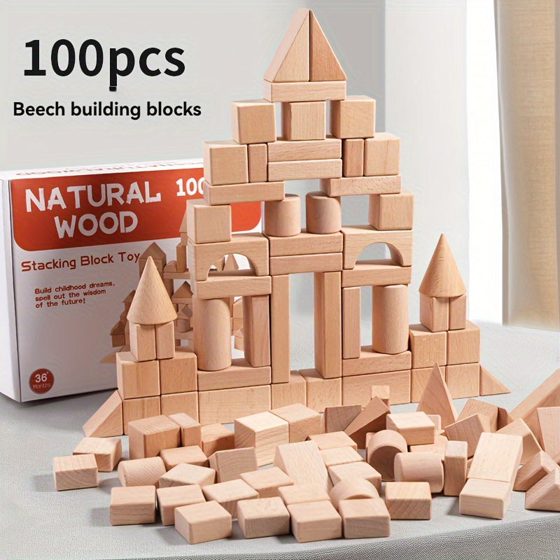 Ensemble de Blocs de Construction en Bois Naturel - Pour un Jeu Créatif et Éducatif