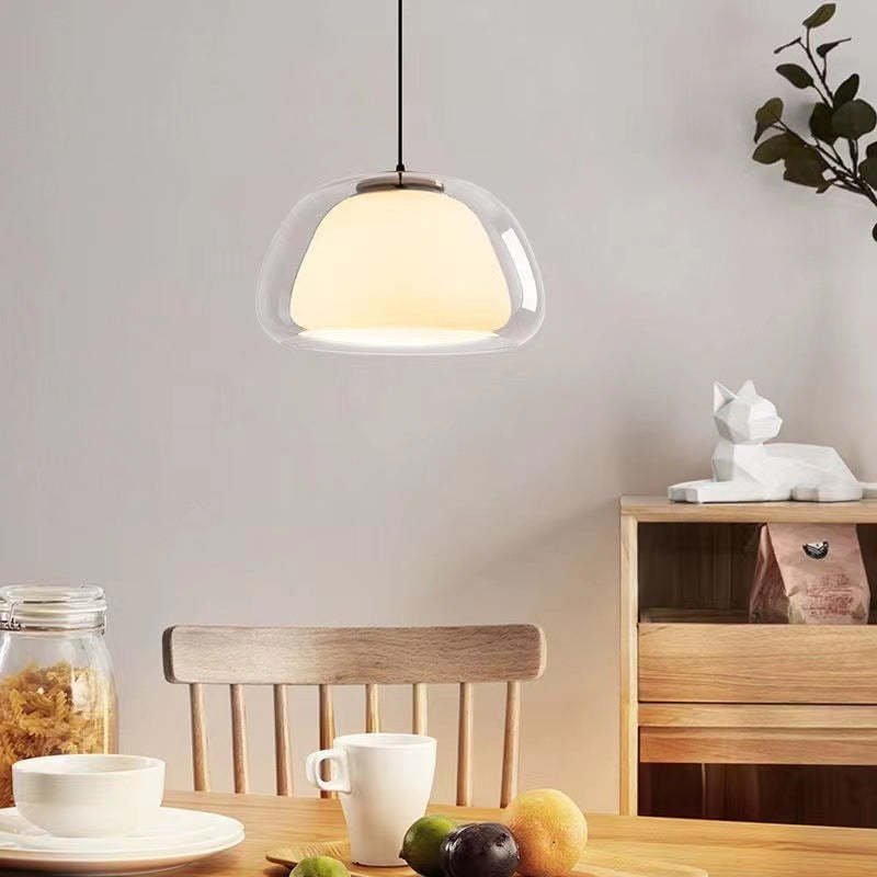 Lustre en Gelée Moderne – Abat-jour en Verre Blanc Élégant avec Longueur Suspendue Ajustable