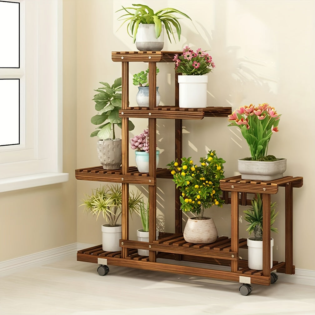 Support de Plantes en Bois Robuste à 6 Niveaux – Traitement Carbonisé