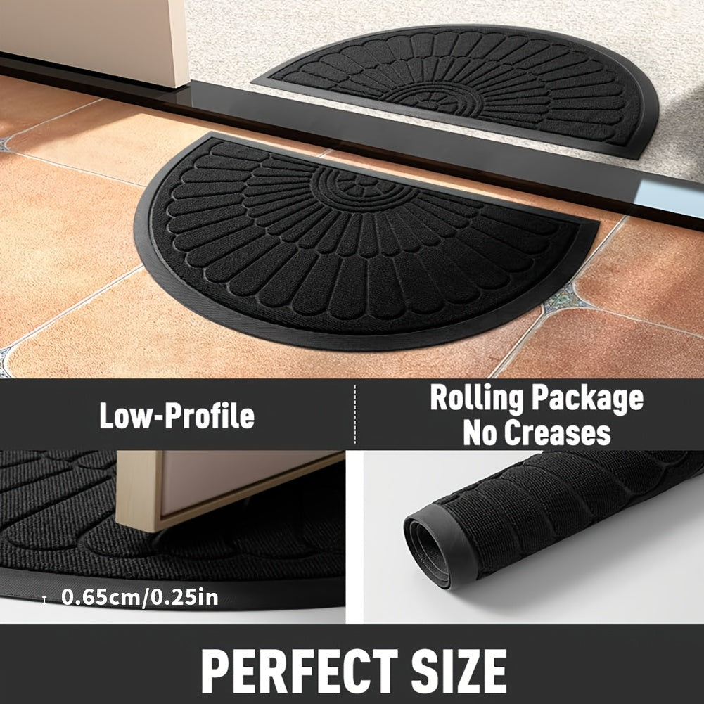 Tapis de Porte en Caoutchouc Durable - Design Demi-Rond pour Intérieur et Extérieur