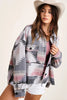Veste en Jean Vintage Aztec avec Col – Doublée en Laine, Coupe Ample, Manches Longues pour un Style Streetwear Tendance