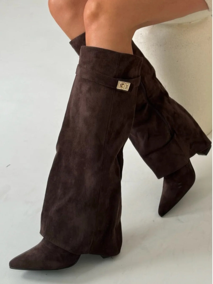 Bottes hautes modernes en suède pour femmes
