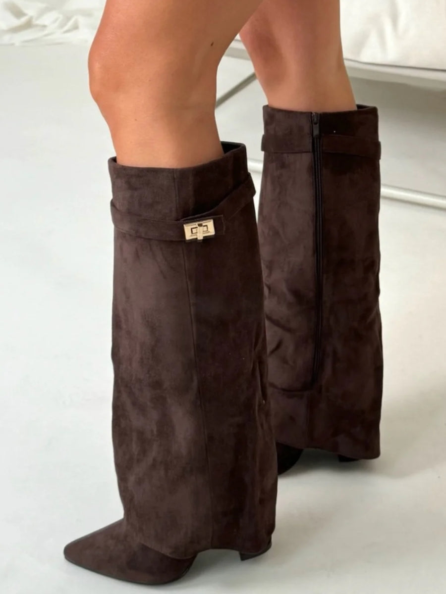 Bottes hautes modernes en suède pour femmes