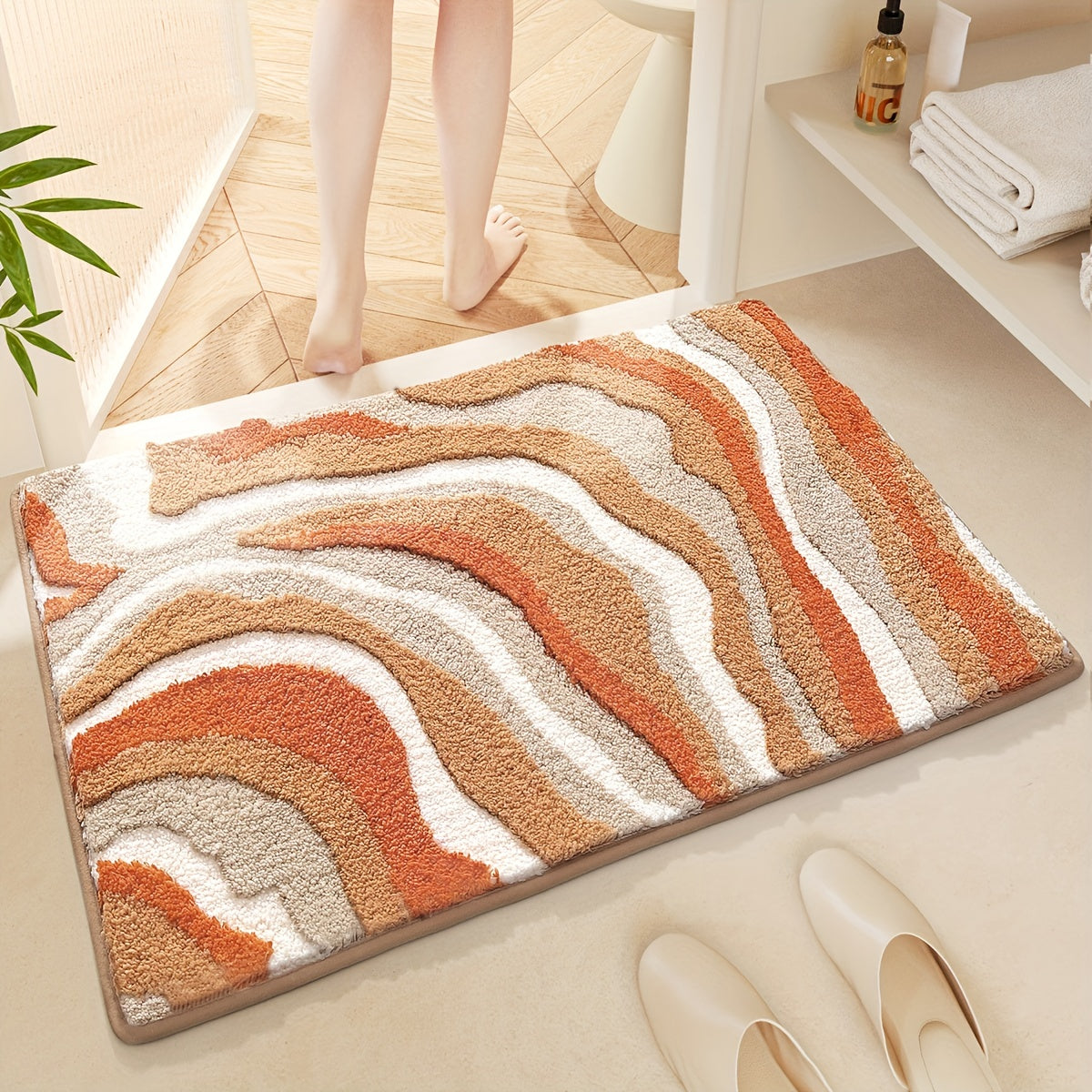 Tapis de Salle de Bain Géométrique – Absorbant et Doux avec un Dessous Antidérapant
