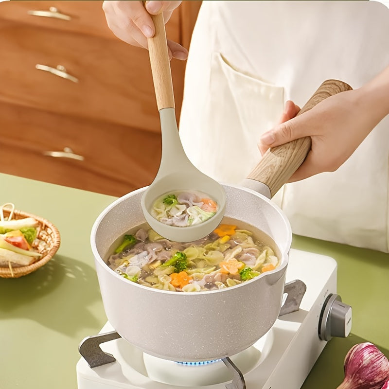 SilkChef Ensemble d'Ustensiles en Silicone de Luxe | Ustensiles de cuisine antiadhésifs et sécurisés avec manches en bois, modernes et lavables