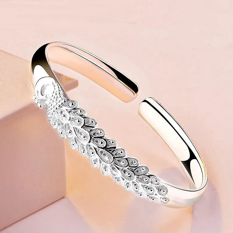 Bracelet en argent sterling avec charme paon