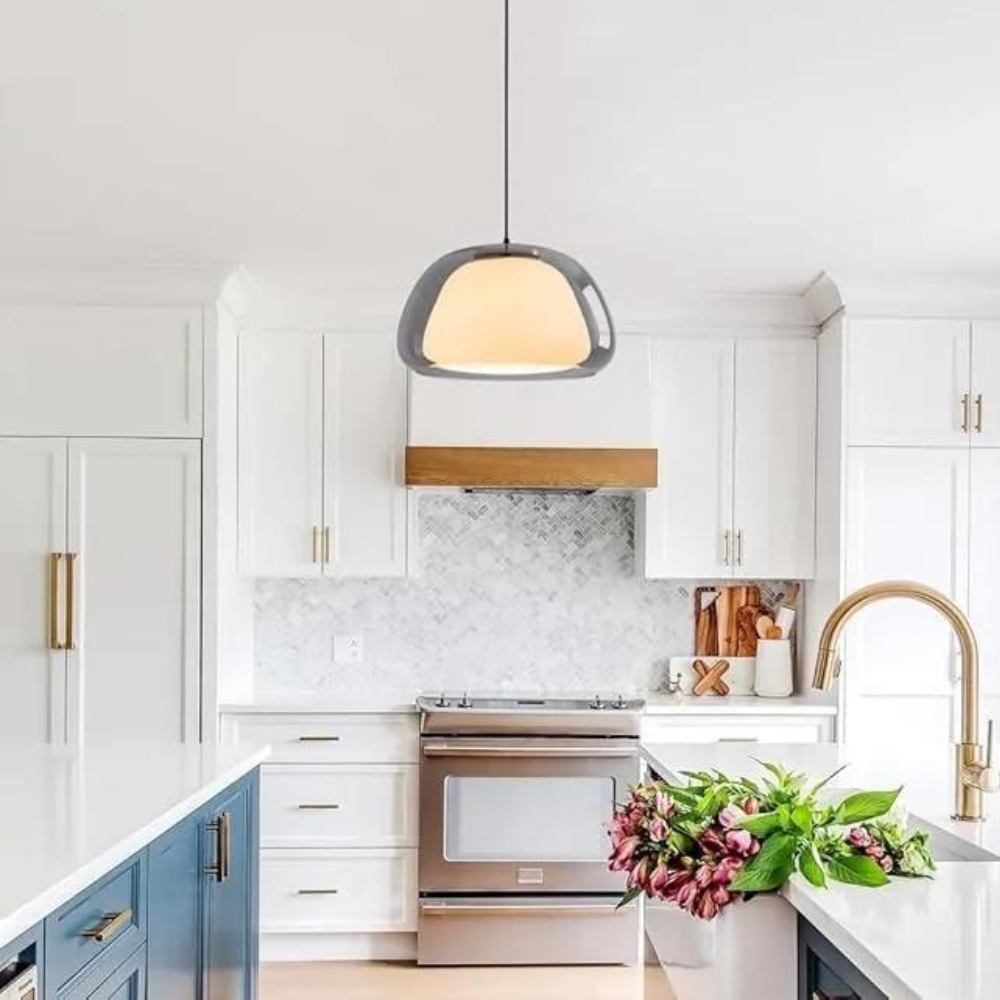 Suspension en Verre | Design Moderne | Câble Réglable 120cm | Douille E27 | Le Dôme Cristallin | Convient pour Salons, Salles à Manger ou Cuisines | Parfait pour Intérieurs Modernes et Minimalistes