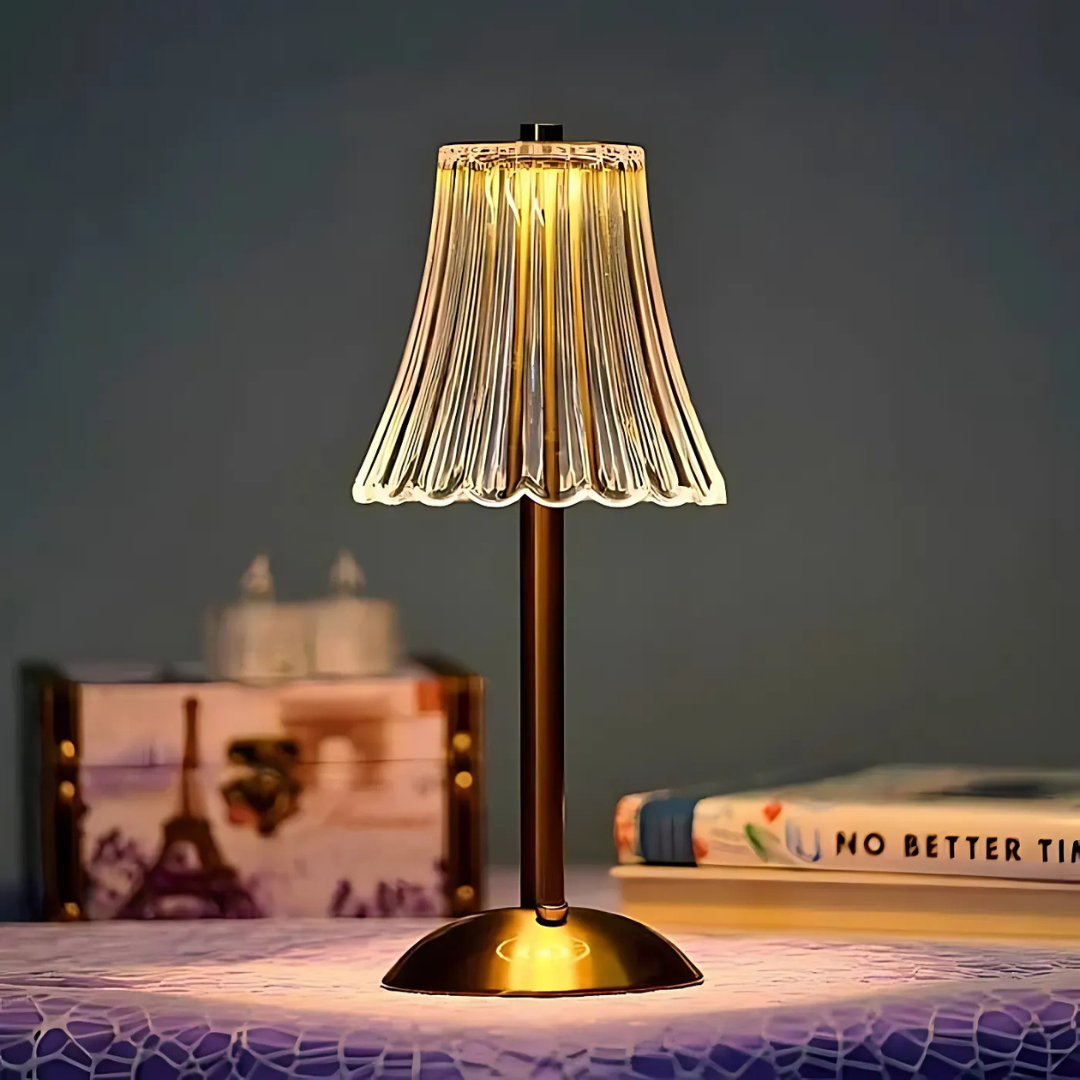 AuraLuxe Lampe de Table LED en Cristal | Lampe raffinée avec lumière scintillante pour une ambiance luxueuse