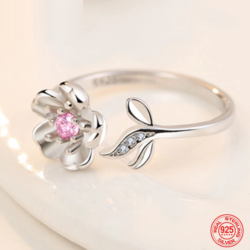 Bague à fleurs ajustable en argent 925