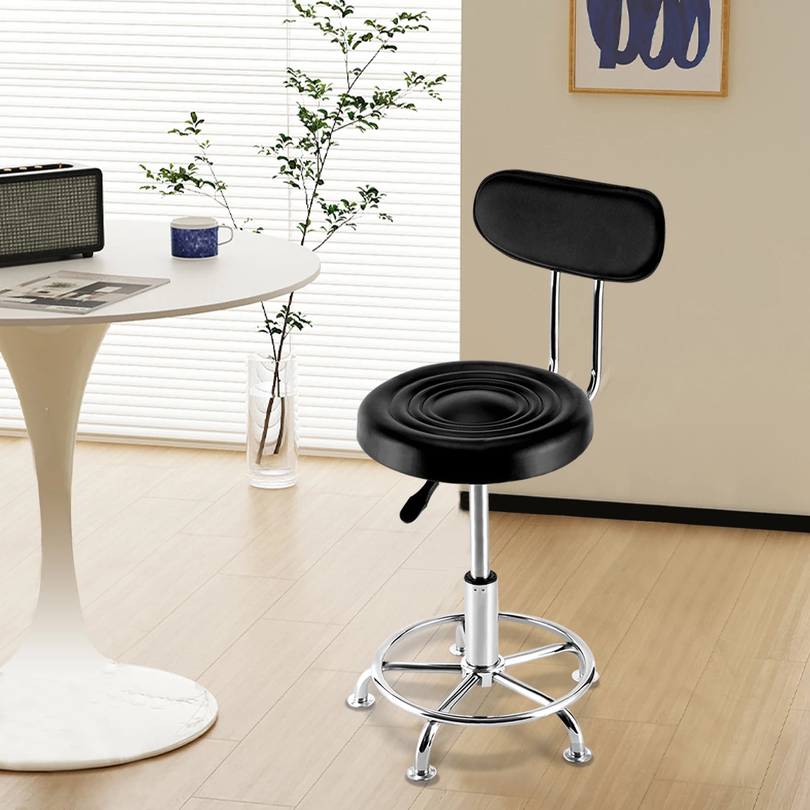 Tabouret d'atelier pivotant – Siège de garage hydraulique réglable avec dossier et repose-pieds