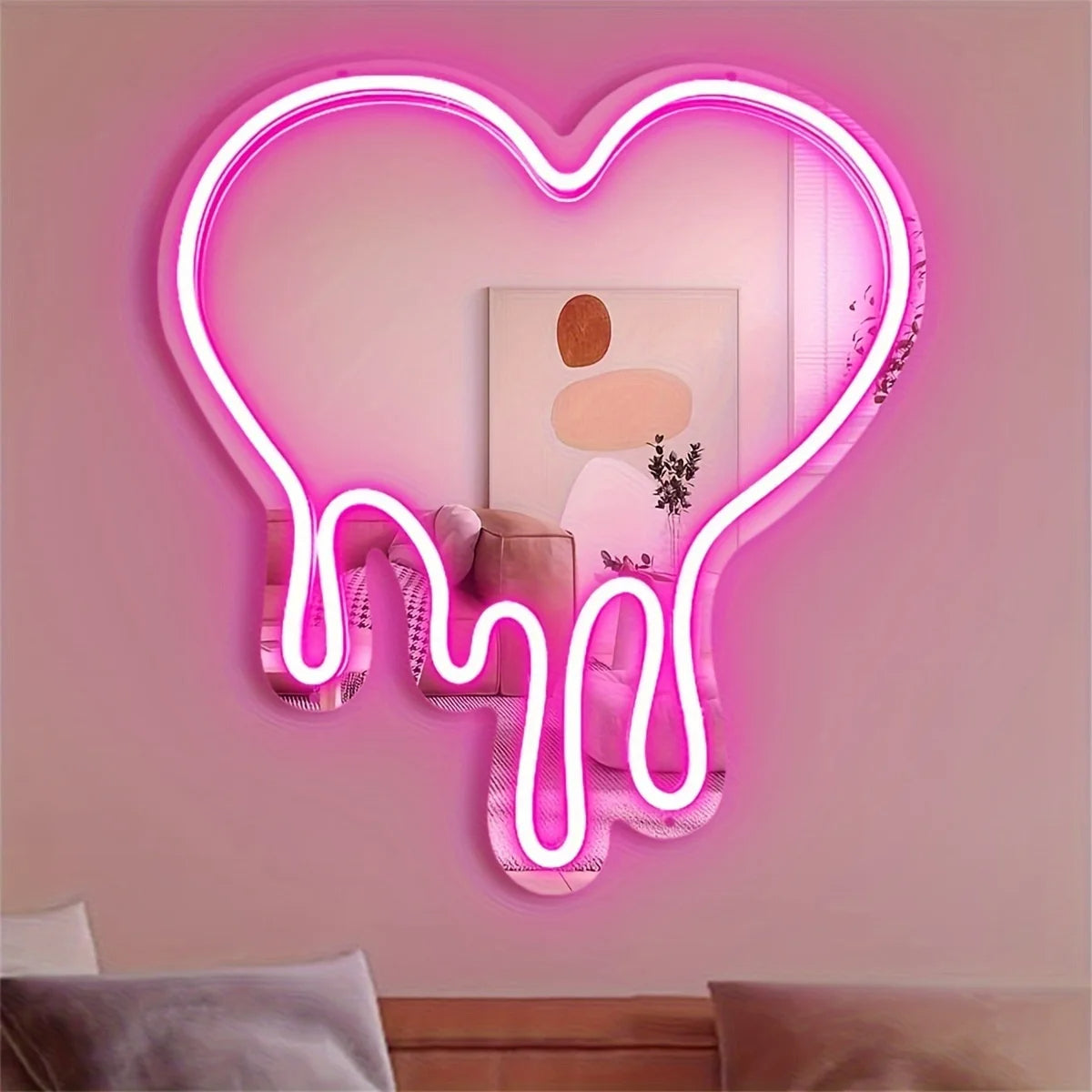 Signe Néon Cœur Fondant LED – Lumière Miroir Rose pour Décor Romantique et Esthétique