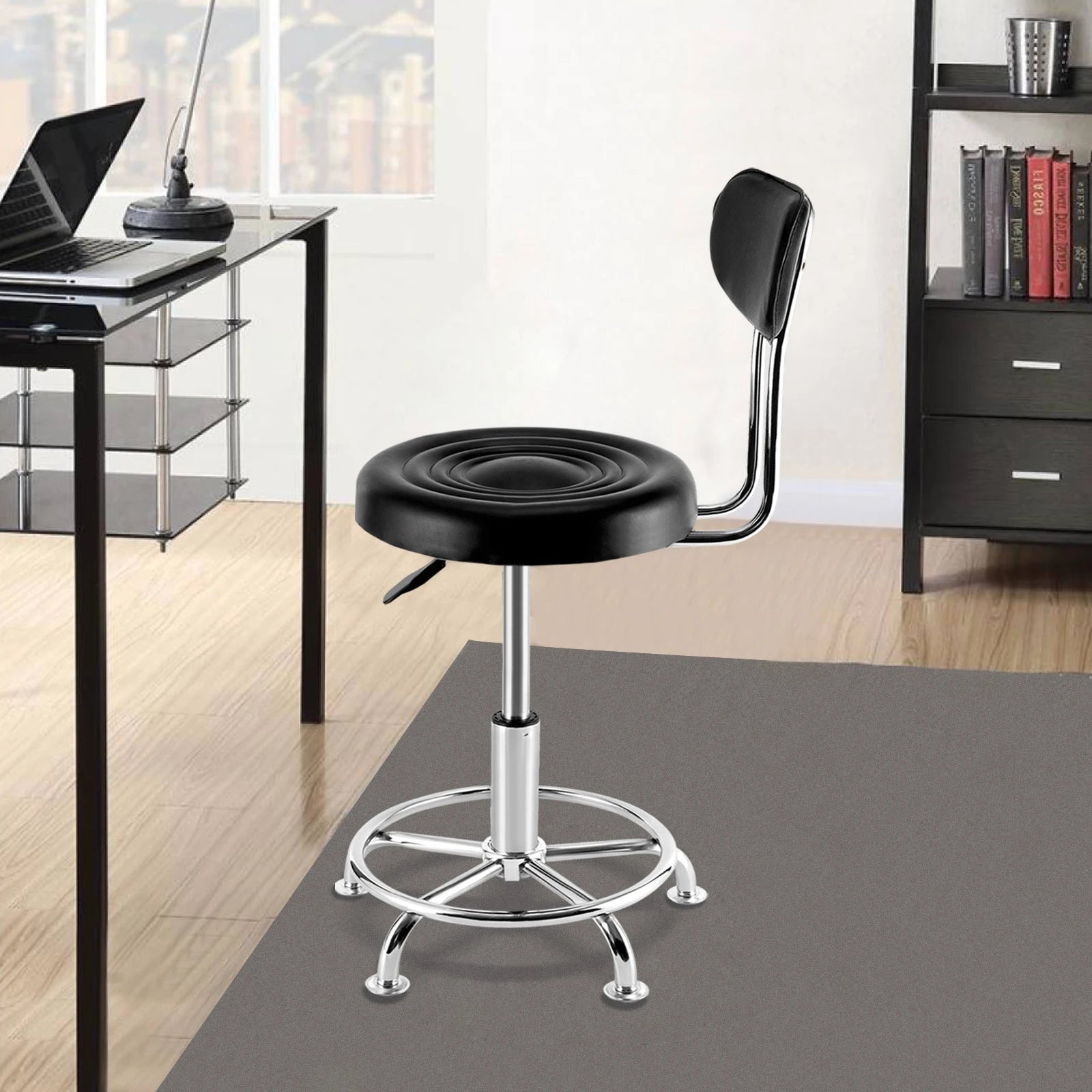 Tabouret d'atelier pivotant – Siège de garage hydraulique réglable avec dossier et repose-pieds