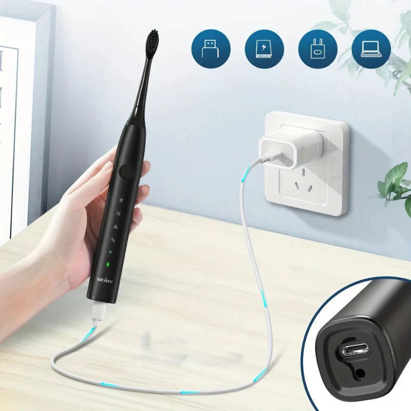 Brosse à dents sonique rechargeable | Silencieuse & Puissante | 8 Têtes de brosse | USB