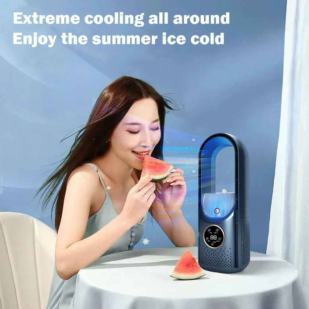 202Portable Airco - Climatisation Portable Silencieuse - Alimentée par USB - 6 Vitesses - Pour la Maison, le Bureau & les Voyages - Blanc/Bleu