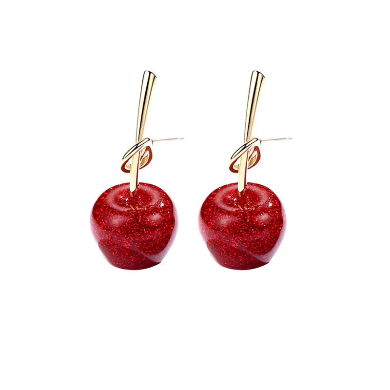 Superbes boucles d'oreilles cerises rouges