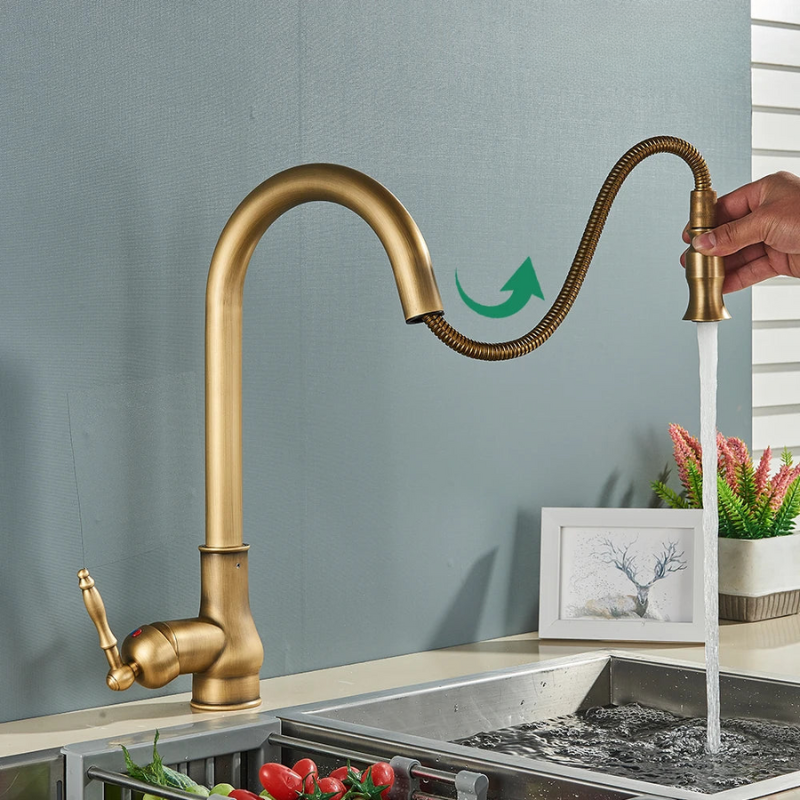 Robinet de cuisine Luxe BrassElegance | Robinet de cuisine en laiton antique pour une apparence intemporelle et une durabilité