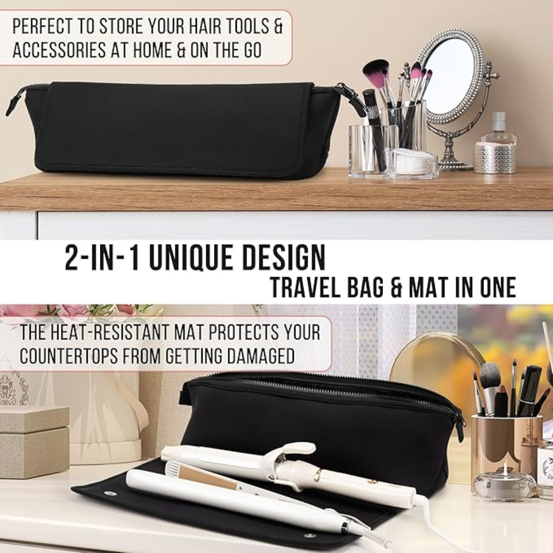 Trousse de voyage 2-en-1 pour outils capillaires & Tapis résistant à la chaleur