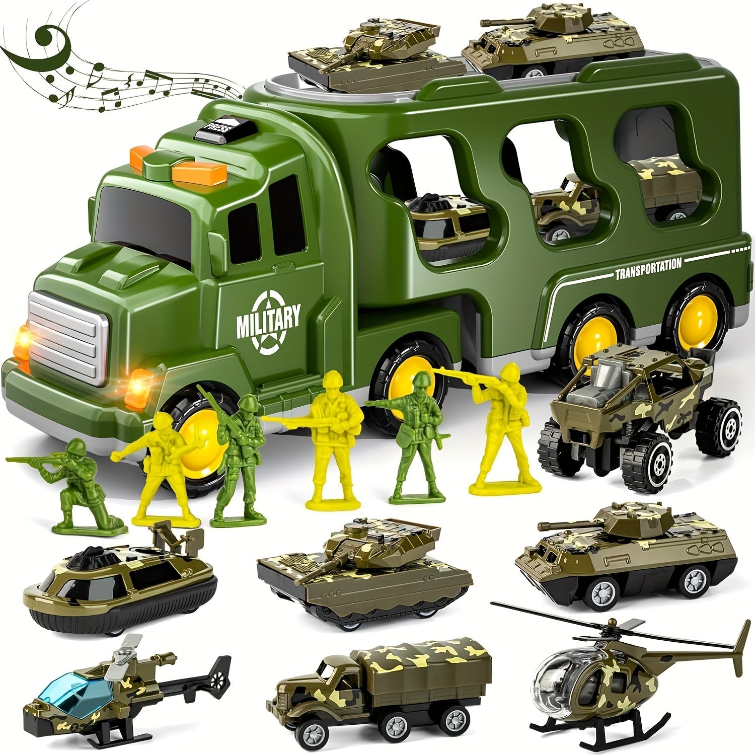 ArmyForce 14-en-1 Ensemble de Jouets Militaires - Camion avec Tanks, Soldats et Effets Sonores