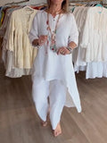 BreezyChic - Costume en Lin de Couleur Unie