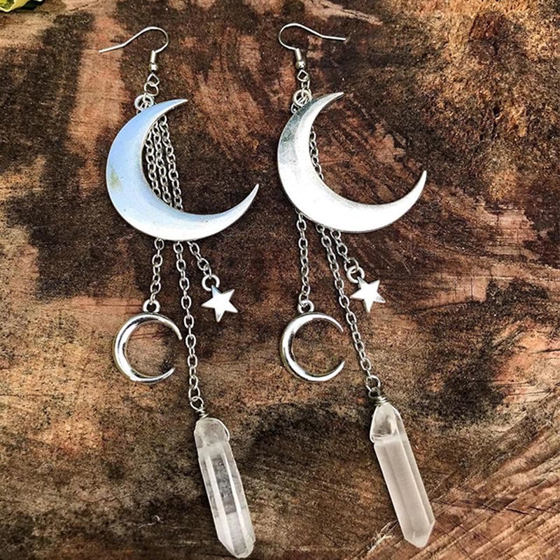 Boucles d'oreilles en cristal naturel lune-étoiles – Elara