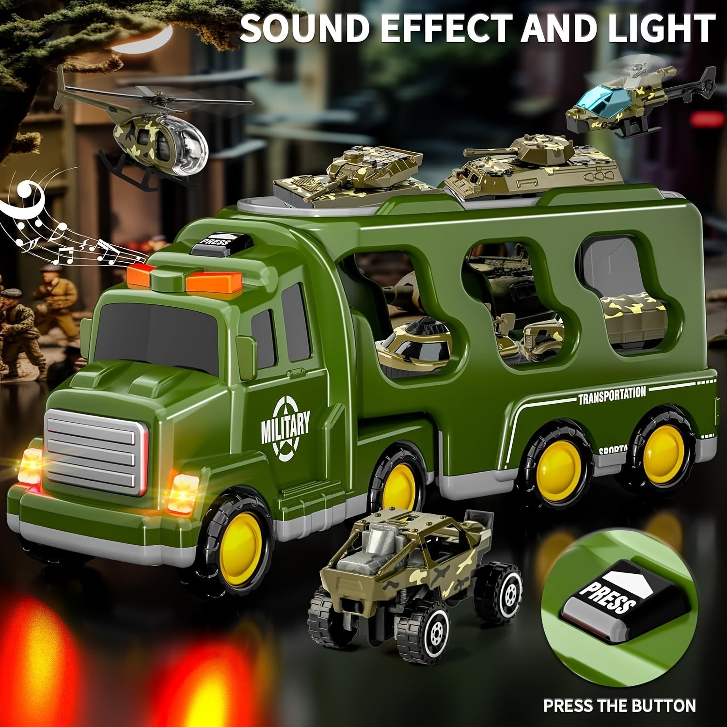 ArmyForce 14-en-1 Ensemble de Jouets Militaires - Camion avec Tanks, Soldats et Effets Sonores