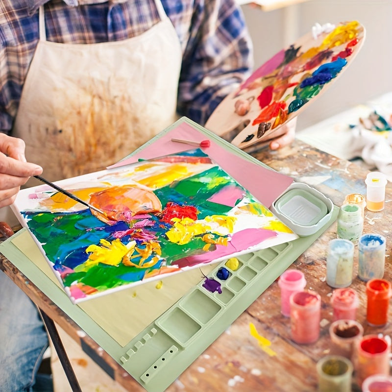 Tapis de Peinture en Silicone avec Palette et Support de Pinceaux – Durable et Flexible