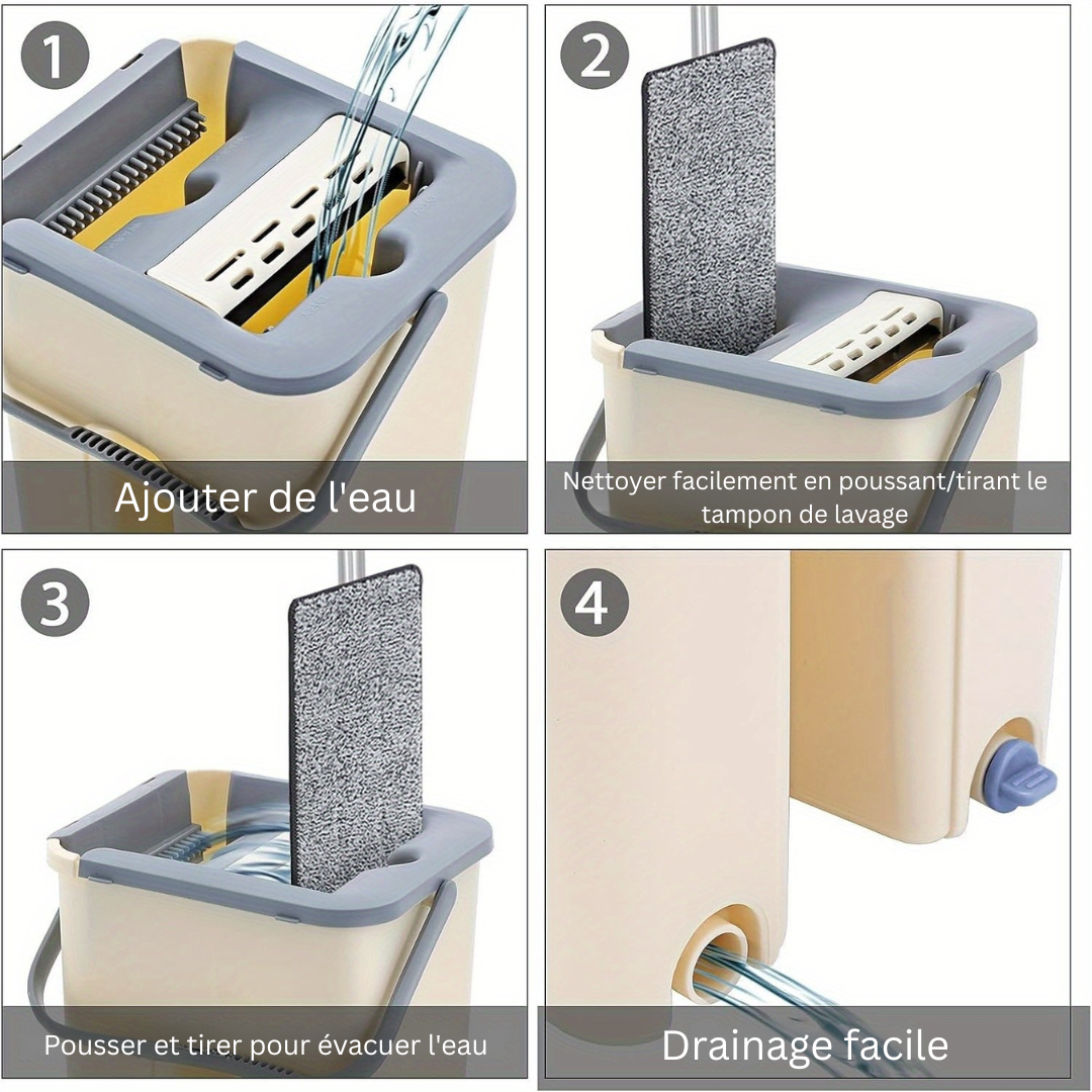 Système de Balai et Seau LuxiClean Elite | Balai en Microfibre 360° avec 4 Seaux Polyvalents pour un Nettoyage des Sols Sans Effort