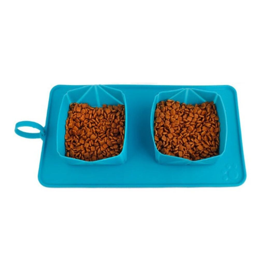 Bol d'alimentation en silicone | Mangeoires doubles pour la nourriture et l'eau en vacances