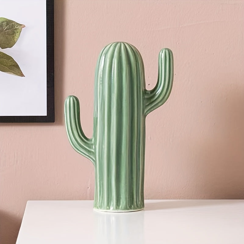 Trio de Décorations en Céramique de Cactus – Ornements Intérieurs Rayés et Texturés