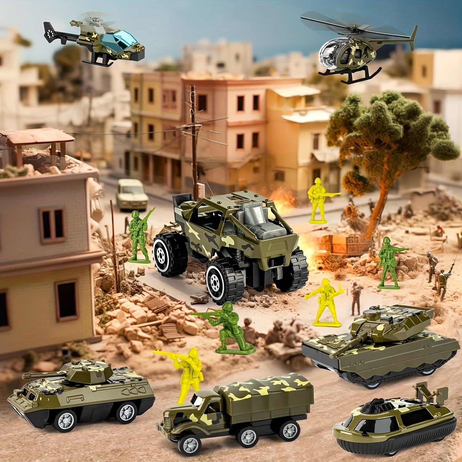 ArmyForce 14-en-1 Ensemble de Jouets Militaires - Camion avec Tanks, Soldats et Effets Sonores