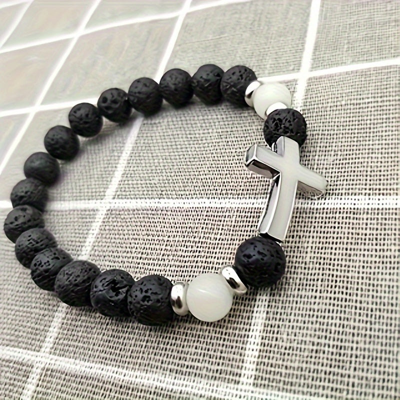 Bracelet Kralen Lumineuse dans le Noir avec Croix - Pour un Style Unique