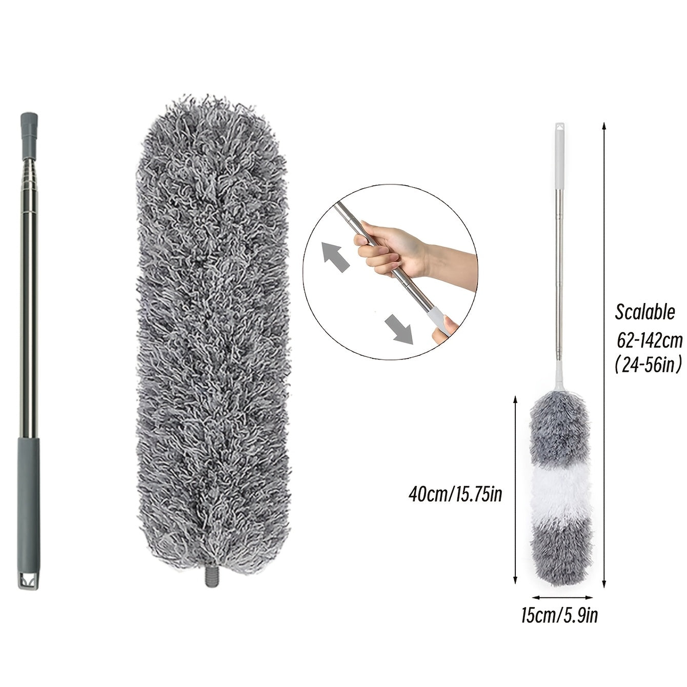LuxeDust Duster en Microfibre Télescopique | Nettoyez sans effort les espaces élevés avec un outil réutilisable et lavable pour un éclat ultime
