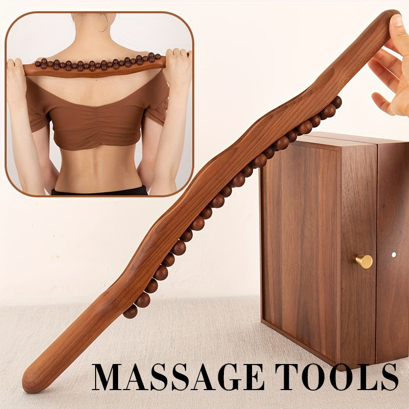 Bâton de Massage en Bois avec 31 Perles – Détente Musculaire Profonde