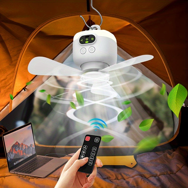 Ventilateur de Camping Portable avec Éclairage – Rechargeable et Télécommande pour l'Extérieur