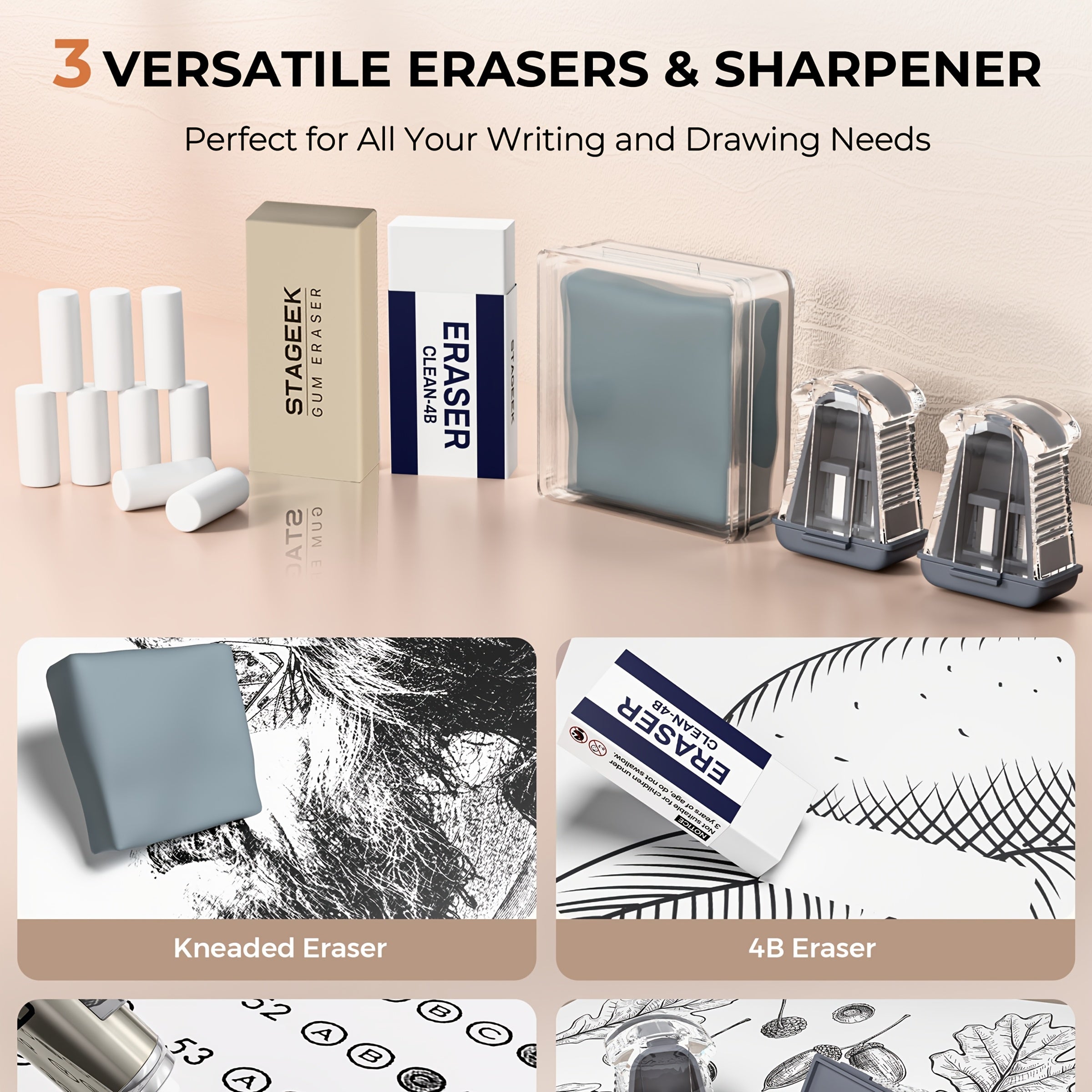 STAGEEK ensemble de crayons mécaniques en métal avec étui | Ensemble de crayons | 16 recharges de différentes épaisseurs pour le dessin