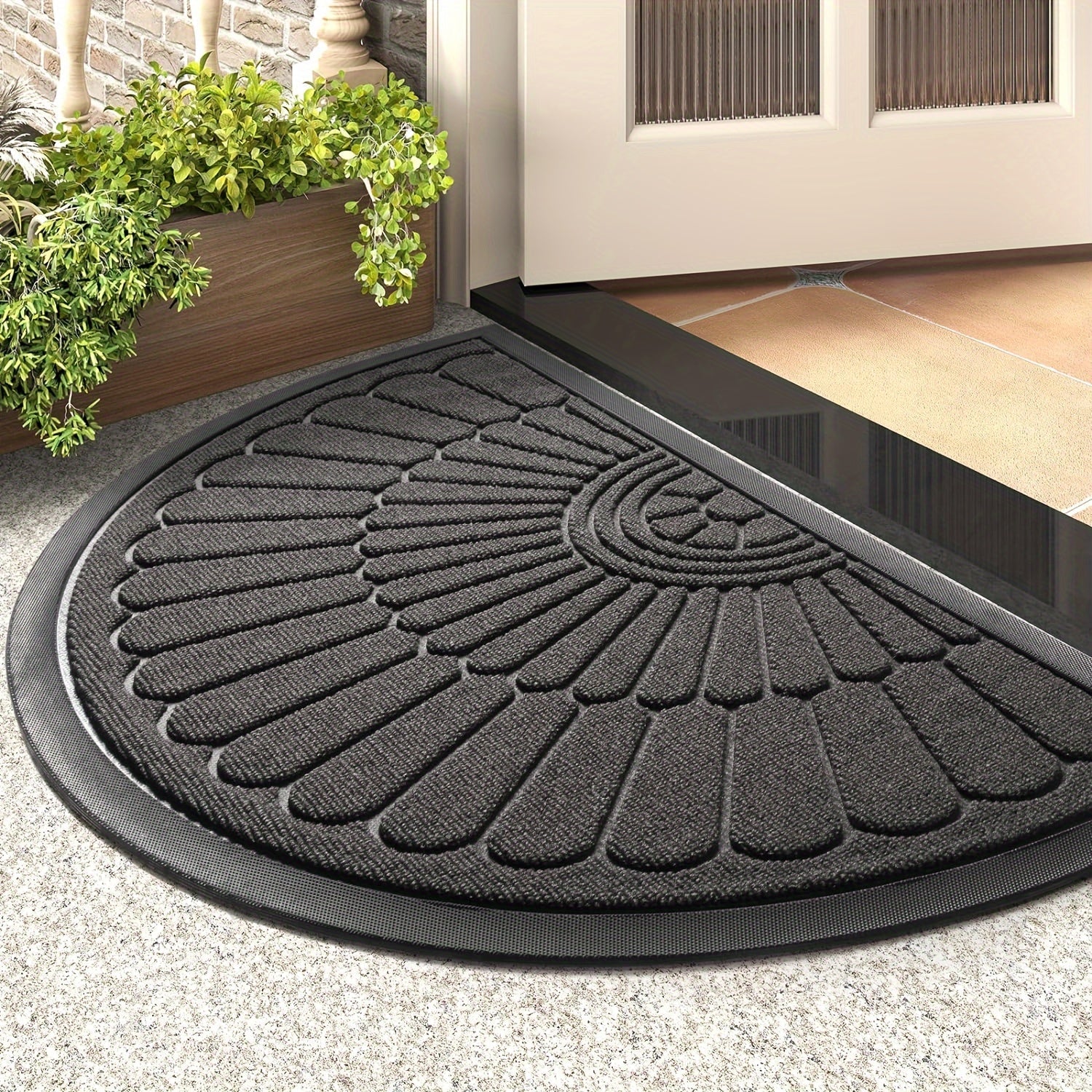Tapis de Porte en Caoutchouc Durable - Design Demi-Rond pour Intérieur et Extérieur