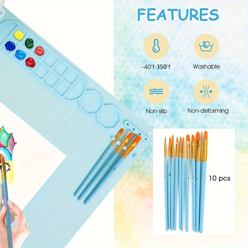 Tapis de Peinture en Silicone avec Palette et Support de Pinceaux – Durable et Flexible