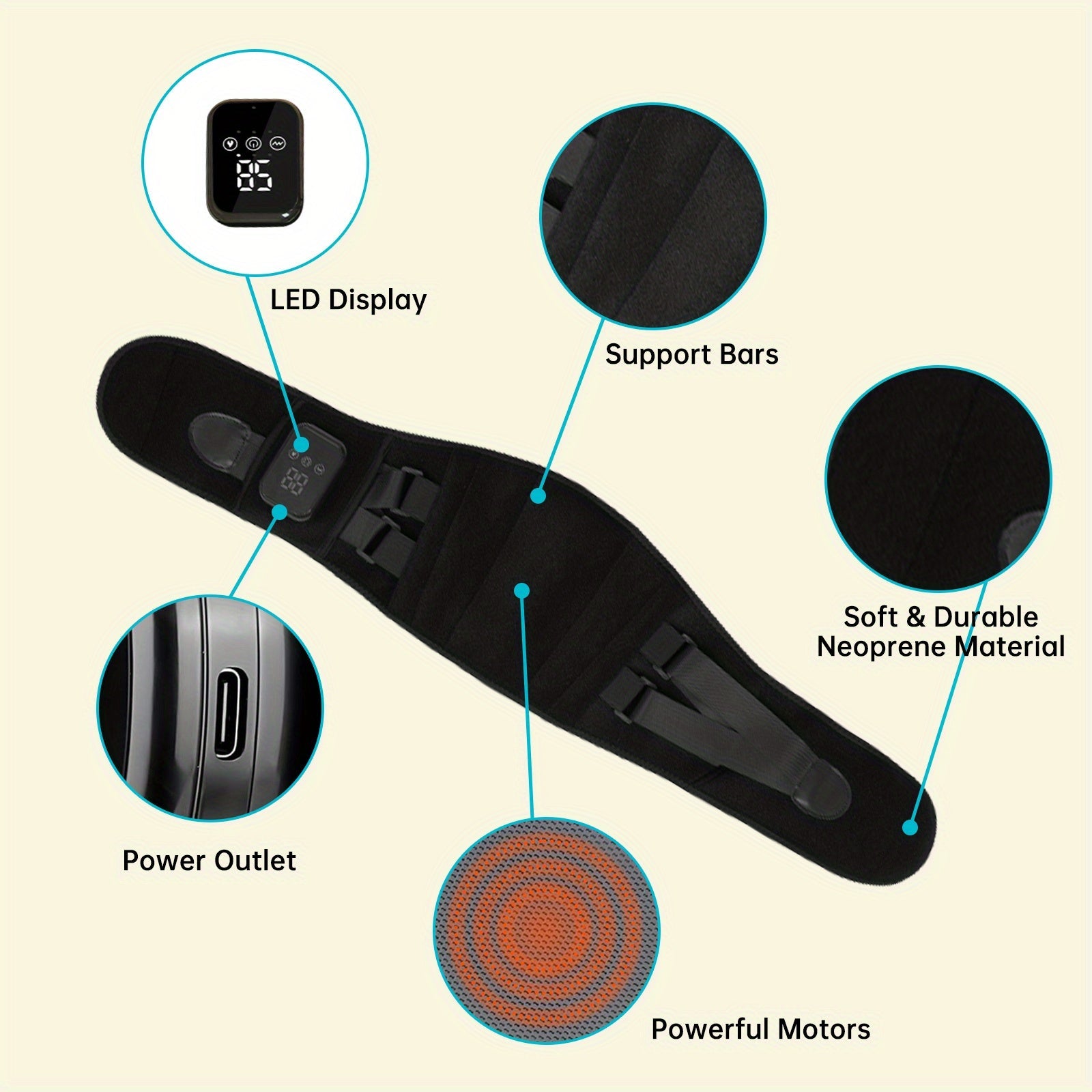 Bandes de Massage Chauffantes Sans Fil pour le Dos et la Taille – 3 Modes de Chaleur et de Vibration Réglables pour une Détente Maximale