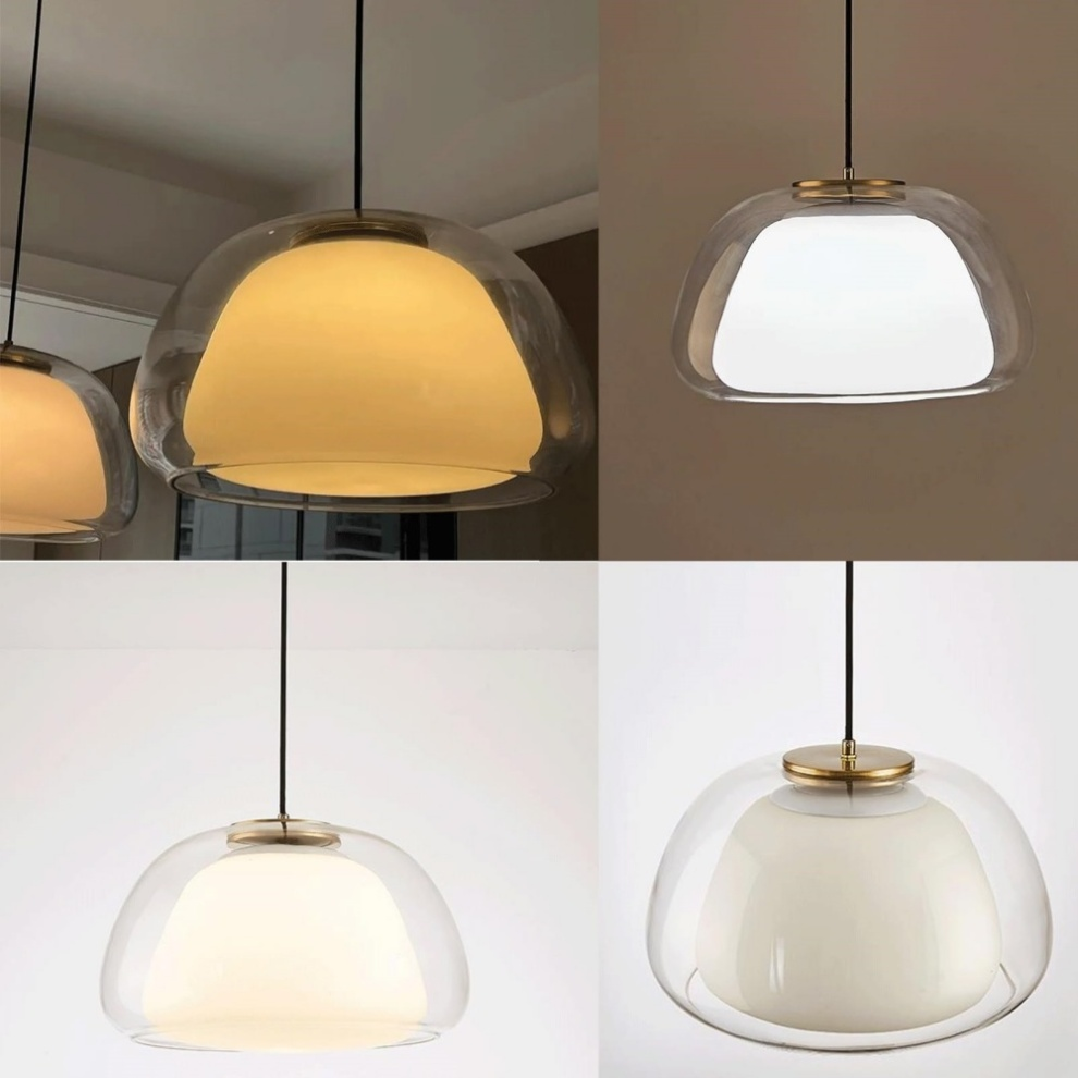 Lustre en Gelée Moderne – Abat-jour en Verre Blanc Élégant avec Longueur Suspendue Ajustable