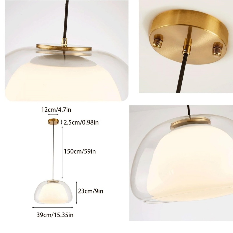Lustre en Gelée Moderne – Abat-jour en Verre Blanc Élégant avec Longueur Suspendue Ajustable