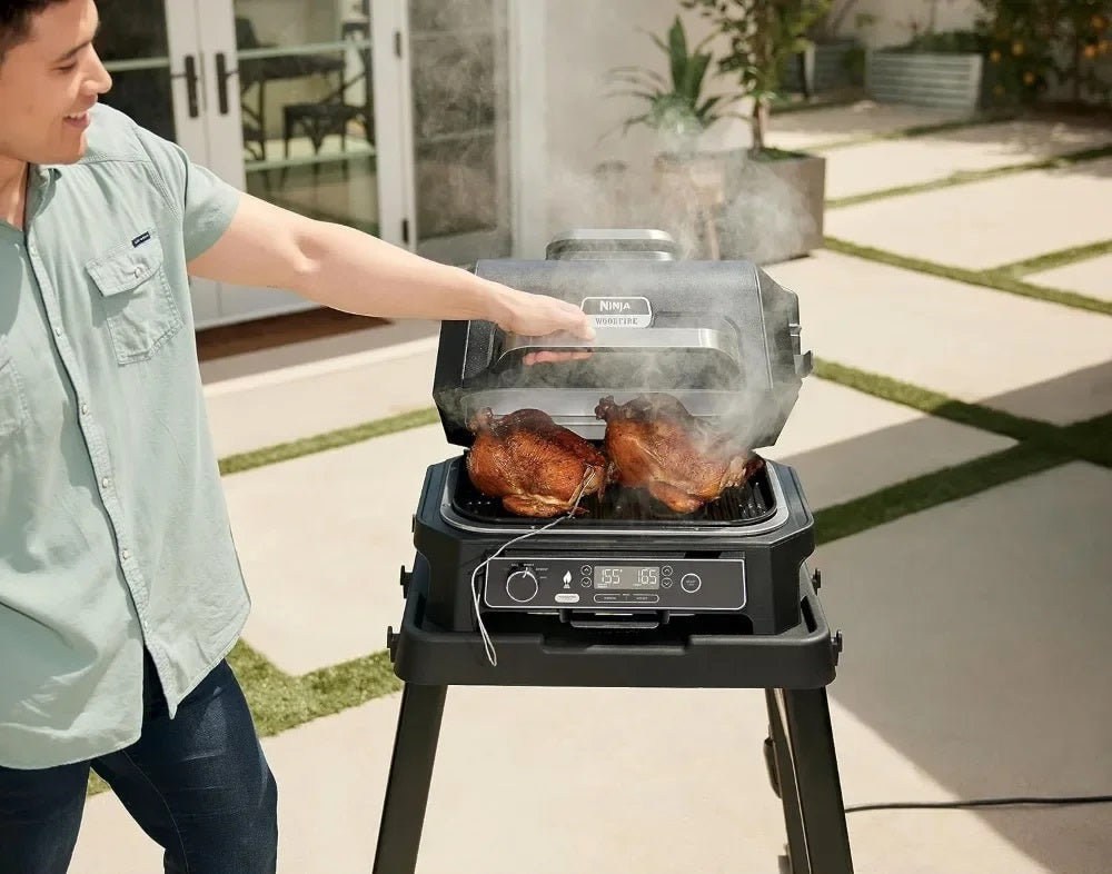 Gril et Fumeur d'Extérieur – XL 4-en-1 BBQ Électrique, Friteuse à Air & Station de Cuisson