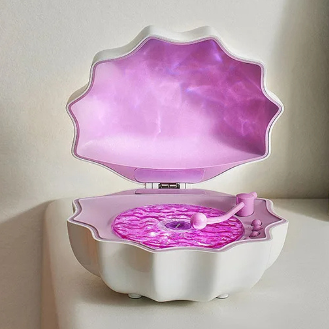 AquaAura Lampe coquillage Haut-parleur | Haut-parleur Bluetooth portable avec projection immersive de vagues et éclairage d'ambiance