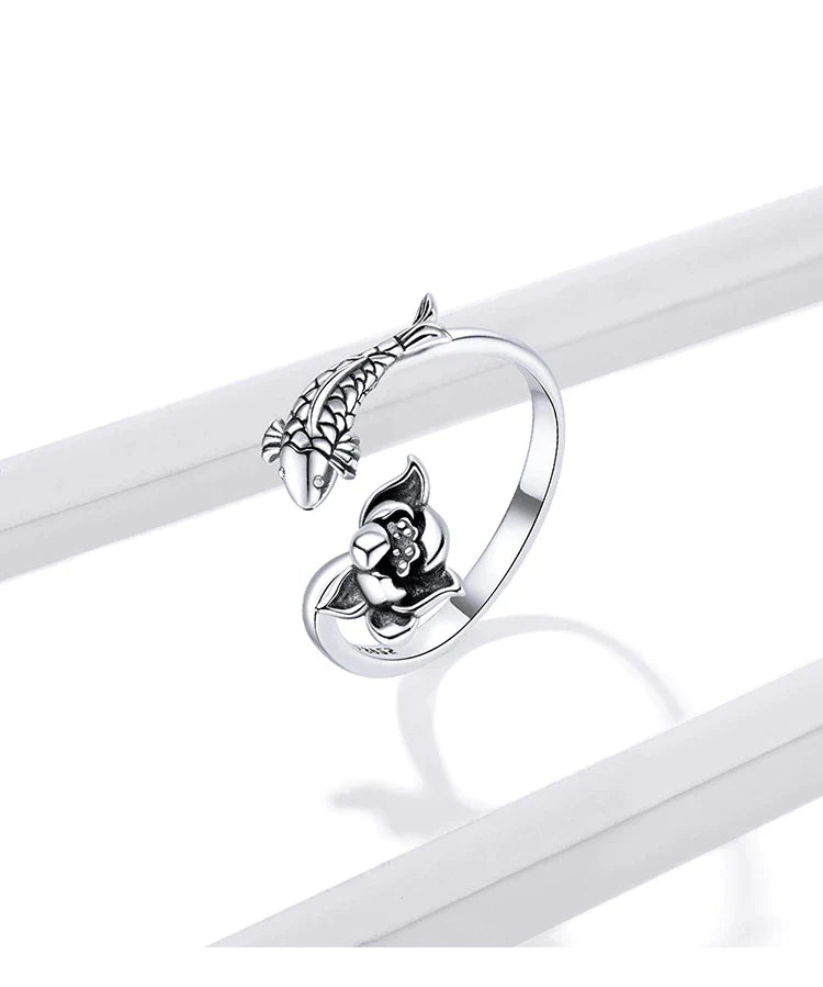 Bague ajustable Koi et Lotus