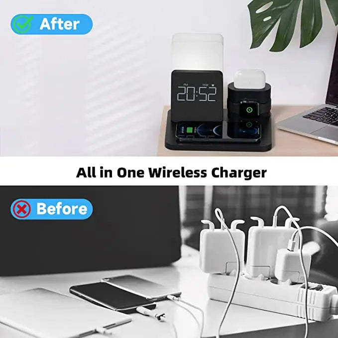 Station de Charge Sans Fil Multifonctionnelle – Comprend Lampe et Réveil