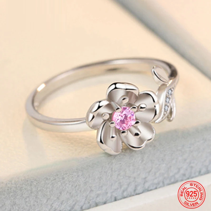Bague à fleurs ajustable en argent 925