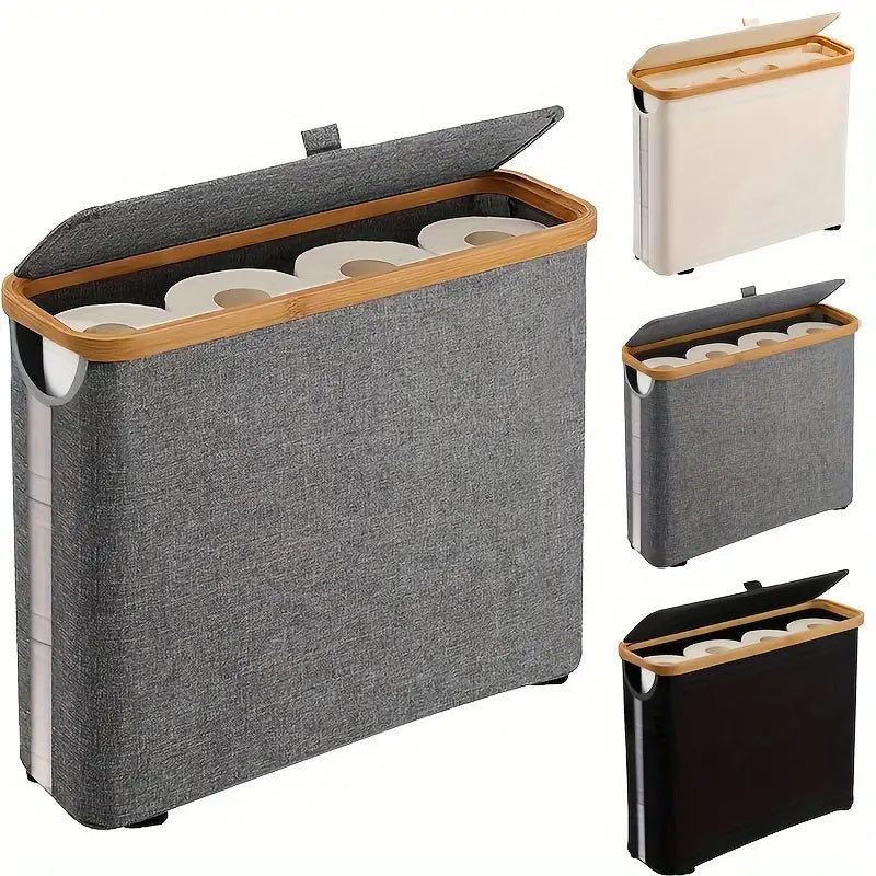 Panier de rangement élégant pour papier toilette LuxeNest | Support pliable stylé avec couvercle pour une salle de bain organisée et élégante