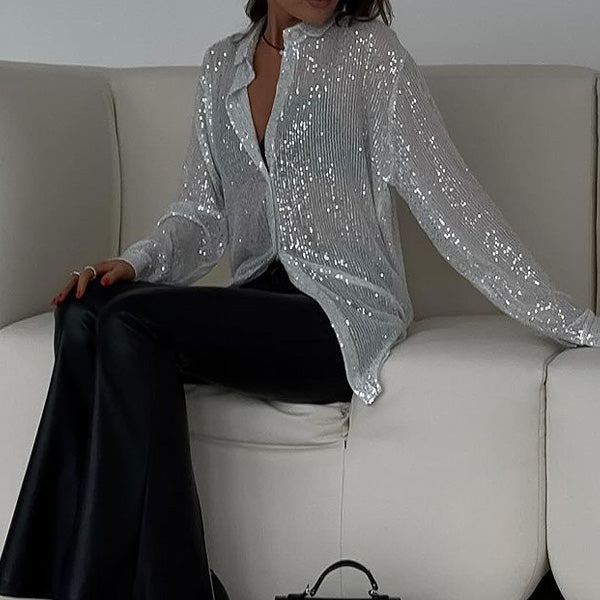 Blouse Lâche avec Paillettes Brillantes – Celeste