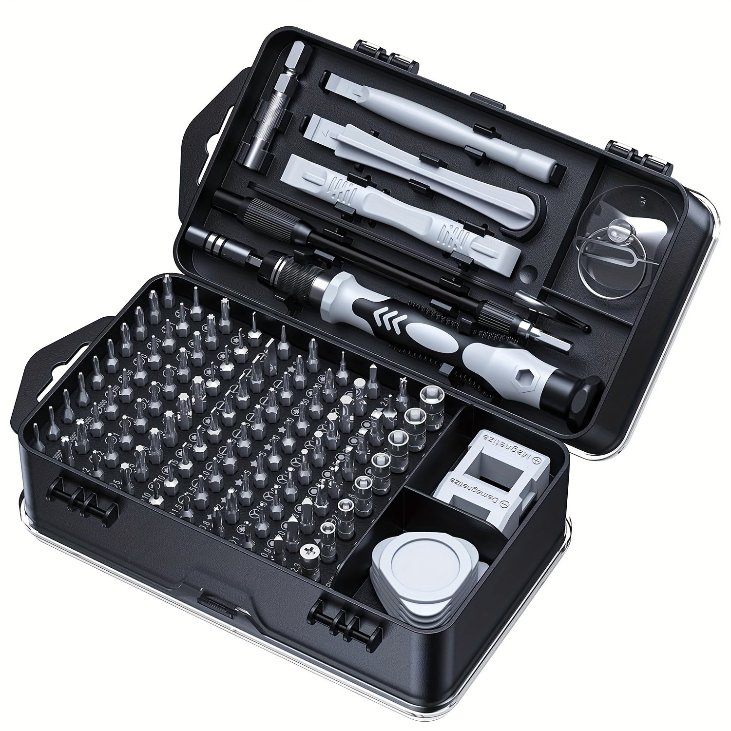 Ensemble de tournevis de précision PrestigeTool 115-en-1 | Kit d'outils magnétiques polyvalent pour l'électronique avec prise ergonomique et design antidérapant.