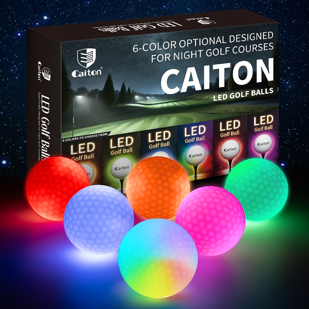 Caiton – Pack de 6 balles de golf LED avec capteur | Balles de golf lumineuses | Pour le golf de nuit, les fêtes et les idées de cadeaux